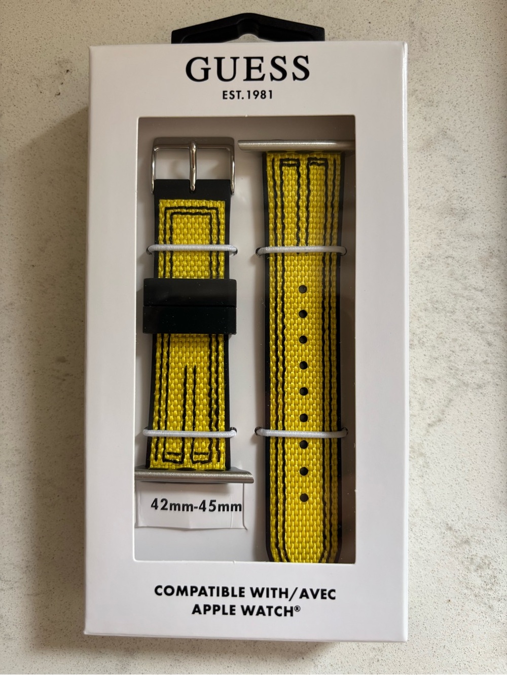 GUESS Yellow Nylon Watch Band with Black Accents